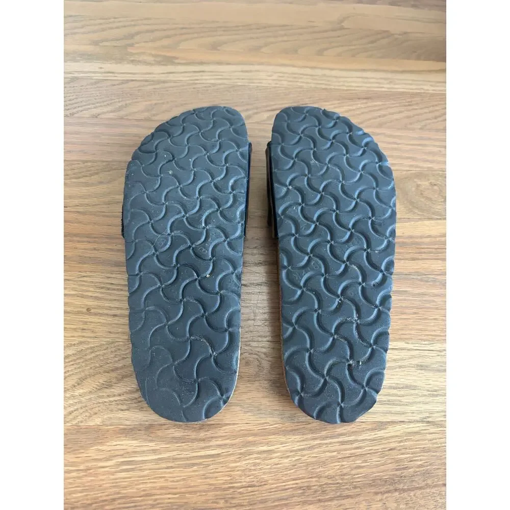 Birkenstock Madrid Big Buckle Sandals Black Leather Slip On Slide Women's Size 7